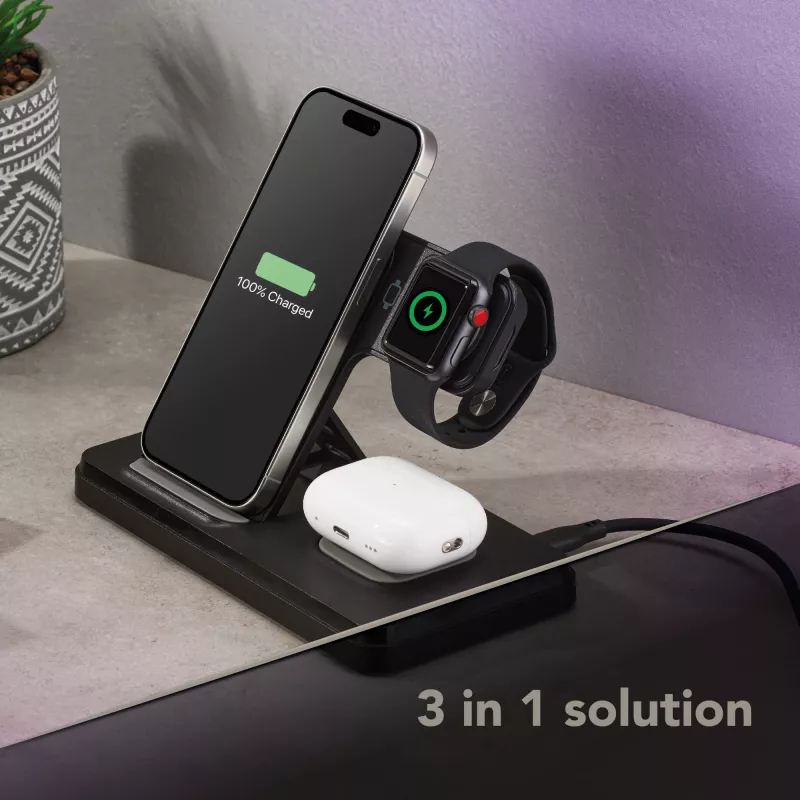 Tech Pop mobilās ierīces uzlādes dokstacija Smartwatch/Smartphone Melna