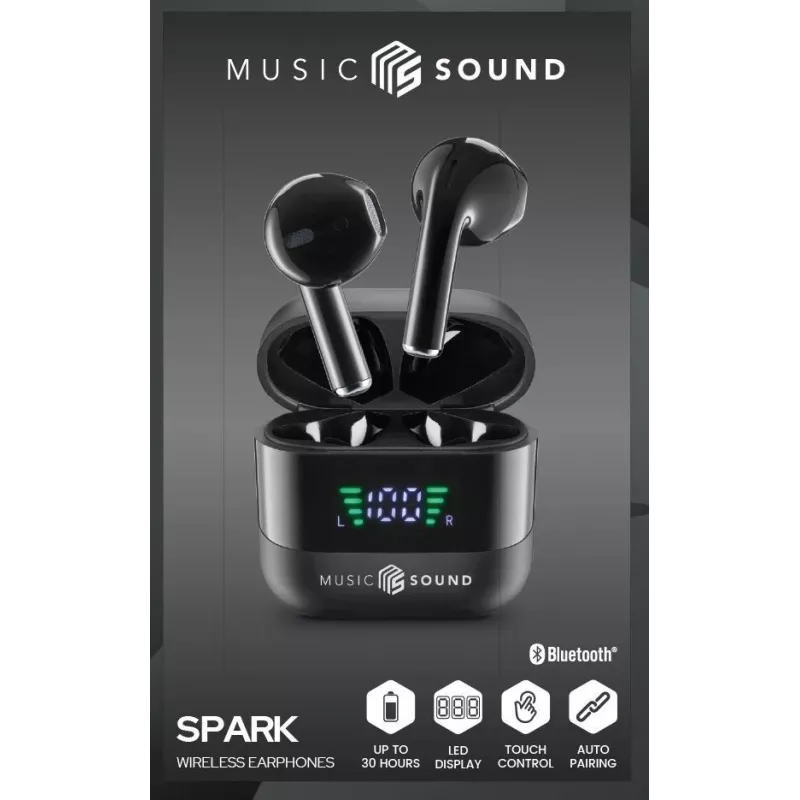 Music Sound SPARK TWS austiņas ar LED displeju