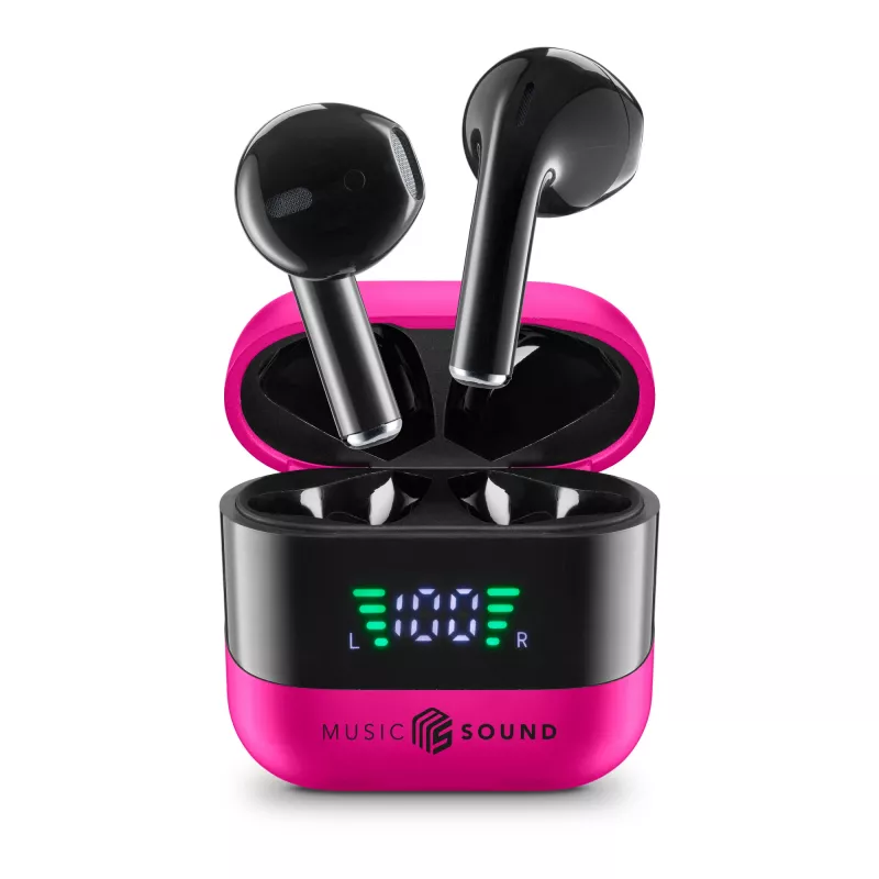 Music Sound SPARK TWS austiņas ar LED displeju, True Wireless Stereo (TWS), zvani/mūzika, 66 g, austiņas, rozā