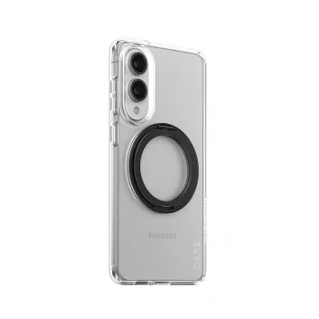 PanzerGlass CARE caurspīdīgs maciņš ar melnu statīvu un Qi Samsung Galaxy S25 Edge