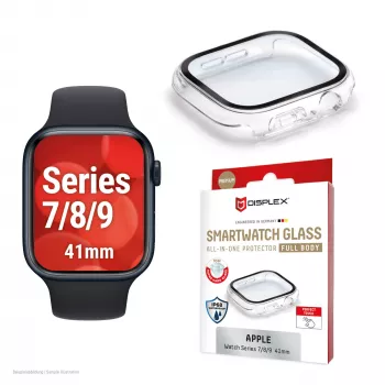 Displex 10H rūdīts stikls Apple Watch 9/8/7 (41 mm), pilna korpusa plēve, IP68, uzspiežama, caurspīdīga