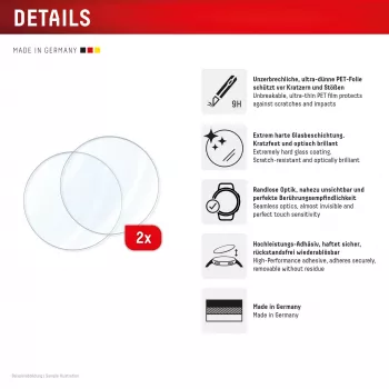 Displex 9H stikls Galaxy Watch 7/6 (40mm), 2 gab., īpaši plāns, bez apmalēm, pret traipiem, ražots Vācijā