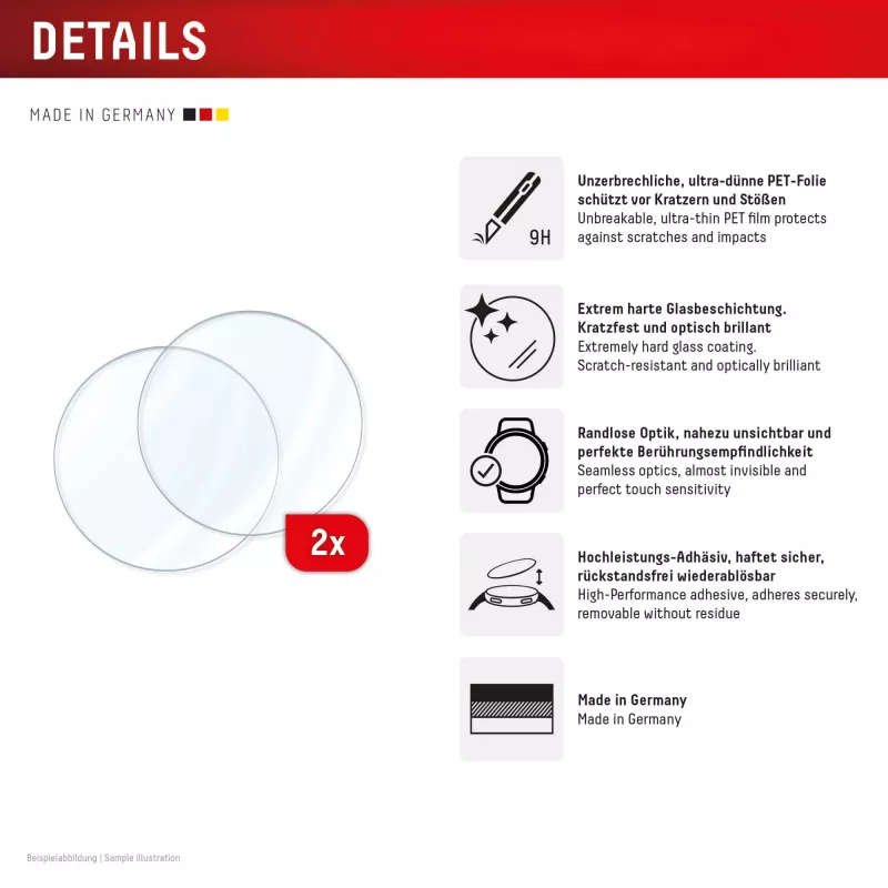 Displex 9H stikls Galaxy Watch 7/6 (40mm), 2 gab., īpaši plāns, bez apmalēm, pret traipiem, ražots Vācijā
