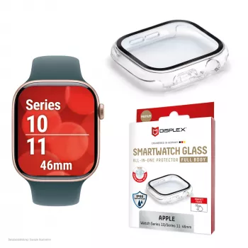 Ekrāna aizsargs PanzerGlass Displex 10H Apple Watch 11/10 42mm, pilna korpusa rūdītais stikls, IP68, uzspiežams, melns matēts