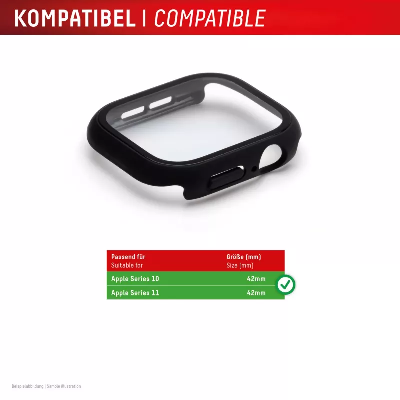 Displex 10H rūdītais stikls Apple Watch 11/10 (42mm), pilna korpusa aizsargs, IP68, uzspiežams, matēti melns