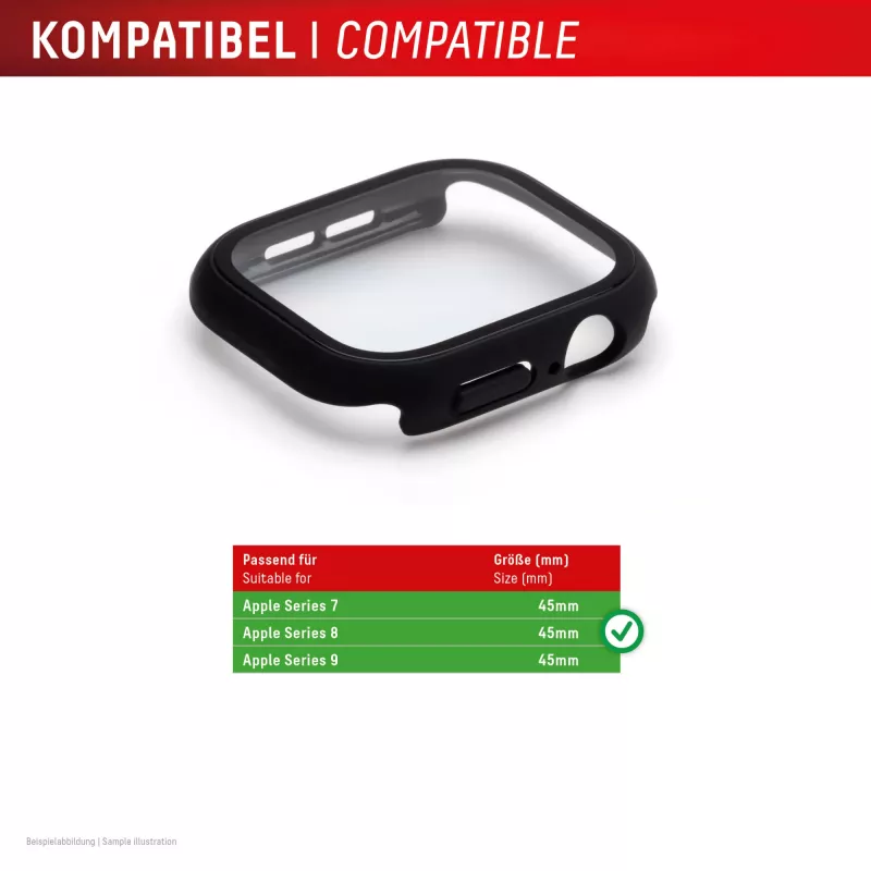 Displex 10H rūdītais stikls Apple Watch 9/8/7 (45mm), pilna korpusa aizsargapvalks, IP68, uzspiežams, melns matēts