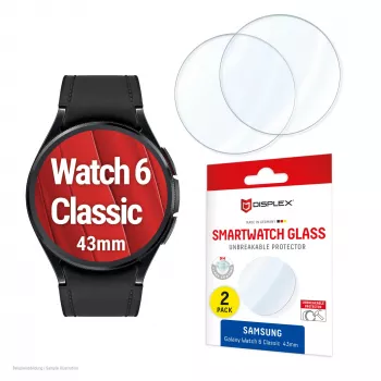 Displex 9H Glass Galaxy Watch 6 Classic (43mm), 2 gab., īpaši plāns, bez apmalēm, pret traipiem, ražots Vācijā