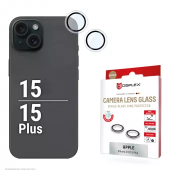 Displex Premium Camera Lens Glass, iPhone 15/15 Plus, 10H, Single Rings, DLC, caurspīdīgs, Quick Mount