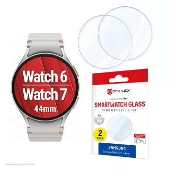 Displex 9H Glass Galaxy Watch 7/6 (44mm), 2-pack, īpaši plāns, bezmalas, pret traipiem, ražots Vācijā