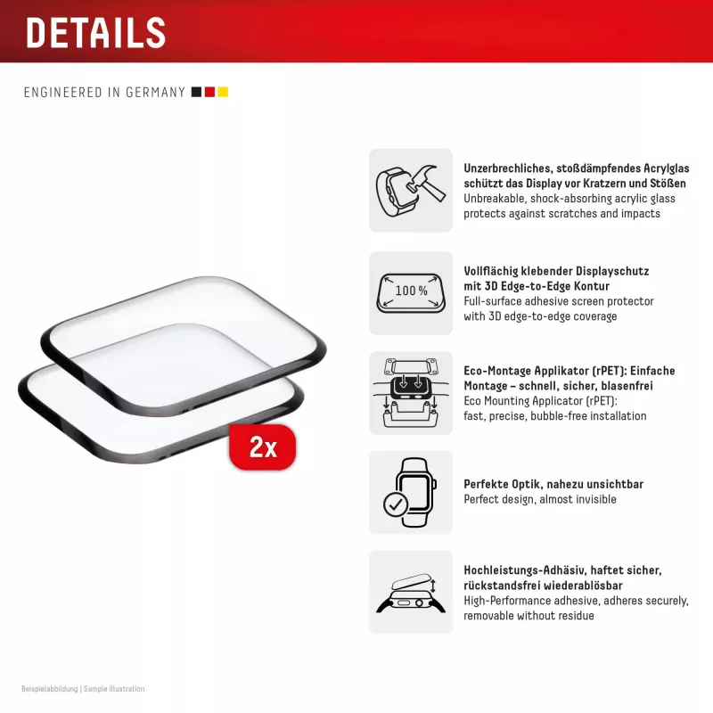 Ekrāna aizsargs Displex Unbreakable Full Cover Smart Glass Apple Watch Ultra 3/Ultra 2/Ultra (49mm), 2 gab., no malas līdz malai, caurspīdīgs
