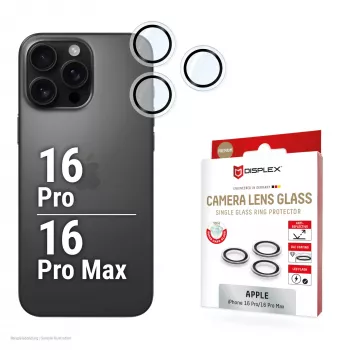 Displex Premium kameras lēcas stikls, iPhone 16 Pro/16 Pro Max, 10H, viengabala riņķi, DLC, caurspīdīgs, Quick Mount