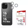 Displex Premium kameras lēcas stikls, iPhone 16 Pro/16 Pro Max, 10H, viengabala riņķi, DLC, caurspīdīgs, Quick Mount