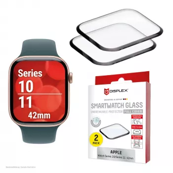Ekrāna aizsargs Displex Unbreakable Full Cover Smart Glass Apple Watch 11/10 (42mm), 2 gab., īpaši plāns, no malas līdz malai, Eco Mount