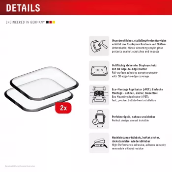 Ekrāna aizsargs Displex Unbreakable Full Cover Smart Glass Apple Watch 11/10 (42mm), 2 gab., īpaši plāns, no malas līdz malai, Eco Mount