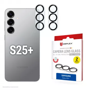 Rūdīta stikla ekrāna aizsargs e.v.i. Samsung Galaxy S25+ — DISPLEX CAMGLASS ALL-IN-ONE (modelis 02118)