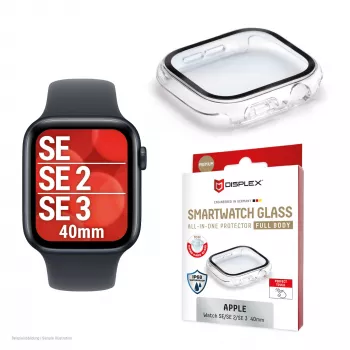 Displex 10H rūdītais stikls Apple Watch SE3/SE2/SE (40 mm), pilna korpusa futrālis, IP68, uzspiežams, caurspīdīgs