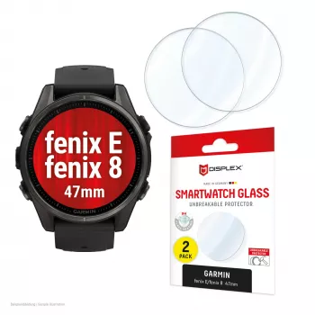 Aizsargstikls Compulocks Displex 9H Garmin fenix 8 / fenix E (47 mm) — 2 gab. iepakojumā, īpaši plāns, bez apmalēm, noturīgs pret pirkstu nospiedumiem