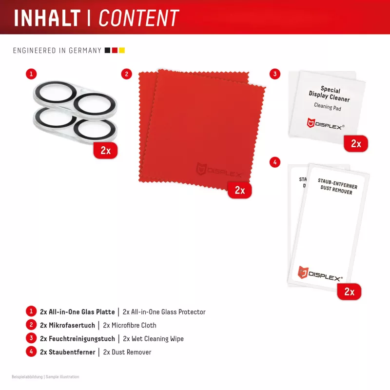 Displex Full Cover kameras objektīva stikls iPhone 16/16 Plus/17, 10H, pilns kameras aizsargs, ātra uzstādīšana, 2 gab.