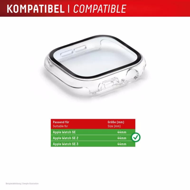 PanzerGlass Displex 10H rūdīta stikla pilna korpusa aizsargs Apple Watch SE/SE2/SE3 44mm, IP68, uzspiežams, caurspīdīgs