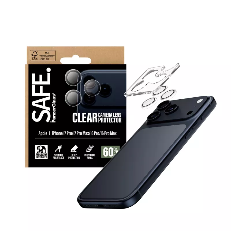 PanzerGlass SAFE. by ® kameras objektīva aizsargs, caurspīdīgs, iPhone 17 Pro | iPhone 17 Pro Max | iPhone 16 Pro | 16 Pro Max