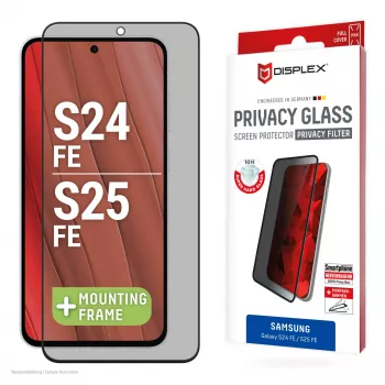 Displex privātuma ekrāna aizsargs (10H) Samsung Galaxy S25 FE/S24 FE, Eco montāžas rāmis, privātuma filtrs