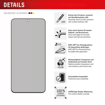 Displex privātuma ekrāna aizsargs (10H) Samsung Galaxy S25 FE/S24 FE, Eco montāžas rāmis, privātuma filtrs