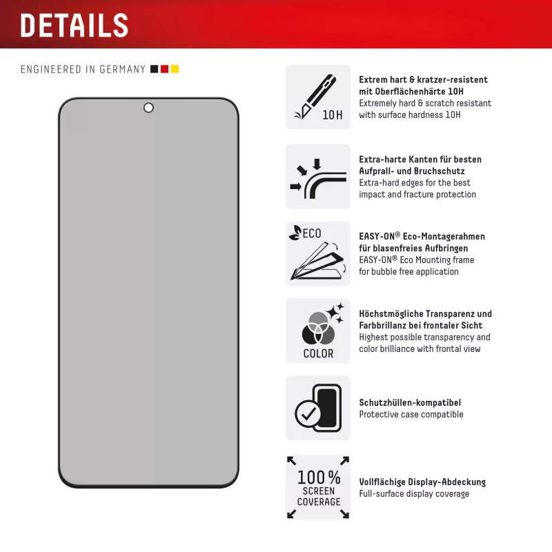 Displex privātuma ekrāna aizsargs (10H) Samsung Galaxy S25 FE/S24 FE, Eco montāžas rāmis, privātuma filtrs