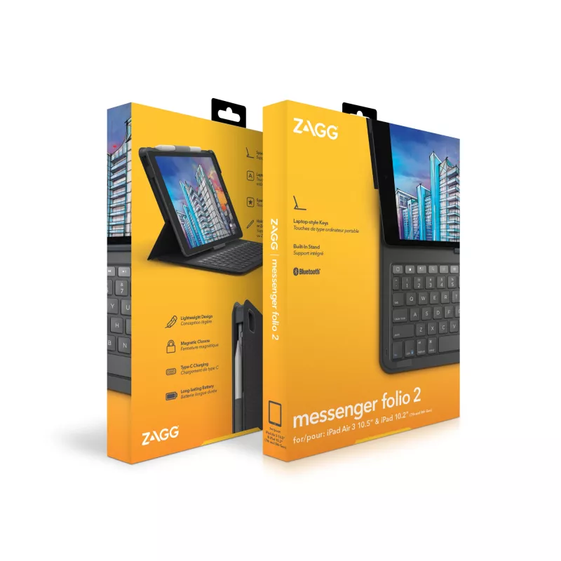ZAGG tastatūra Messenger Folio 2-Apple-iPad 10.2/10.5-Charcoal-Vācu