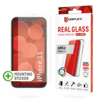 Displex ekrāna aizsargs (10H) + maciņš Apple iPhone 11, montāžas uzlīme, + maciņš, rūdīts stikls, pret skrāpējumiem izturīga aizsargplēve