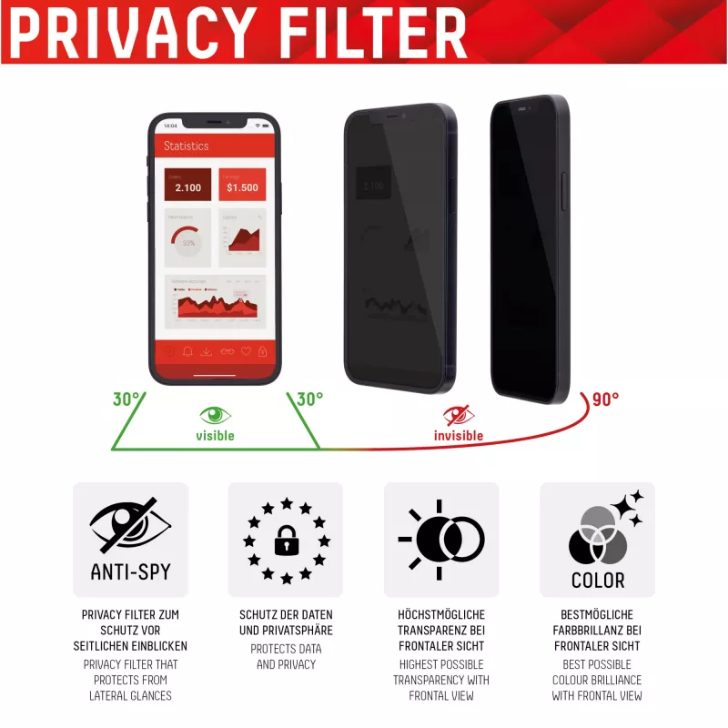 Displex Privacy Full Cover ekrāna aizsargs (10H) Apple iPhone XR/11, montāžas rāmis, privātuma filtrs, rūdīts stikls, pret skrāpējumiem izturīga aizsargplēve, saderīgs ar maciņiem