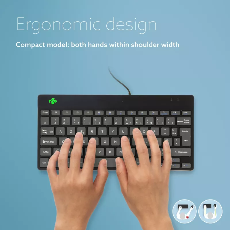 R-Go Tools ergonomiskā tastatūra R-Go Compact Break, kompakta tastatūra ar pārtraukuma programmatūru, AZERTY (FR), vadu, melna