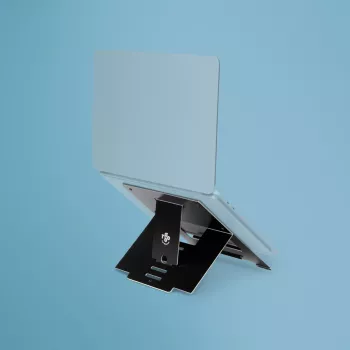 R-Go Tools klēpjdatora statīvs R-Go Riser Flexible, regulējams saliekams klēpjdatora pacēlājs, ergonomisks, Hylite alumīnija, melns