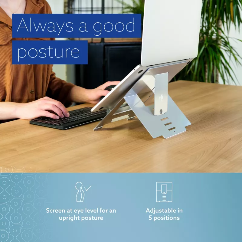 R-Go Tools Laptop statīvs R-Go Riser Flexible, regulējams salokāms klēpjdatora statīvs, ergonomisks, Hylite alumīnijs, sudrabs