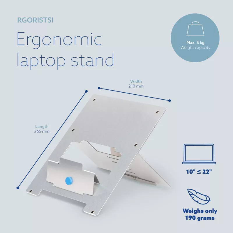 R-Go Tools Laptop statīvs R-Go Riser Flexible, regulējams salokāms klēpjdatora statīvs, ergonomisks, Hylite alumīnijs, sudrabs