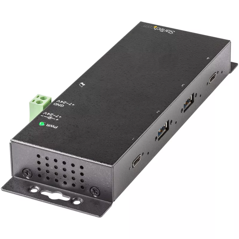StarTech.com 4 portu USB C centrmezgls 10 Gbps - metāla industriālais USB-C centrmezgls - 2x USB-C un 2x USB-A - ESD aizsardzība pret pārspriegumu - USB-C vai USB-A resursdators - pašdarbināms montējams USB 3.2 Gen 2 Type-C centrmezgls