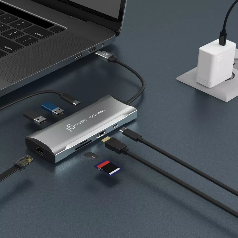 j5create JCD393 4K60 Elite USB-C® 10Gbps Mini Dock, Space pelēka