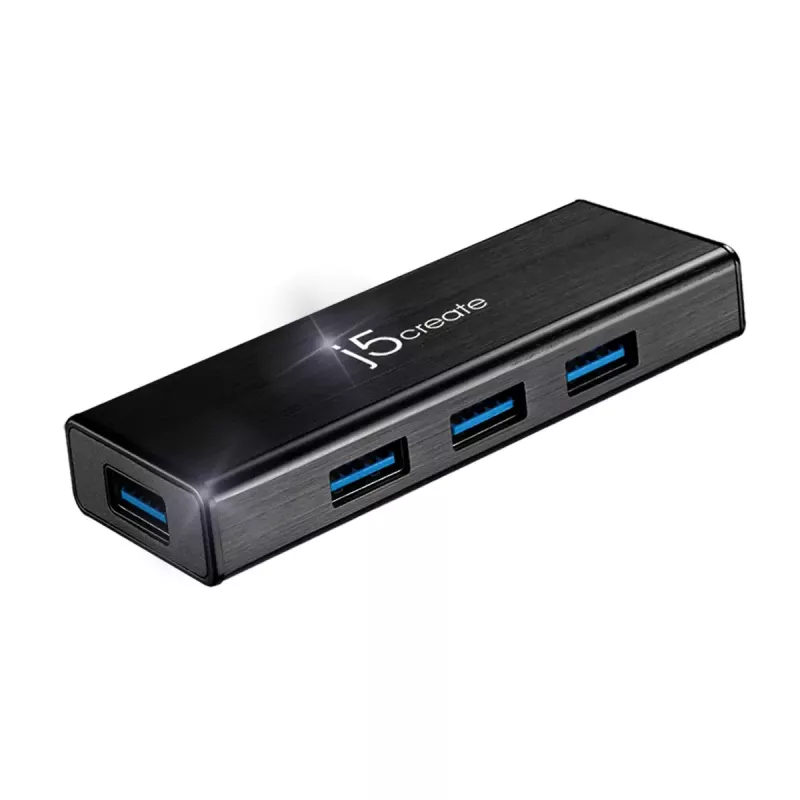 USB centrmezgls j5create JUH340 4 portu USB 3.0 melns alumīnijs