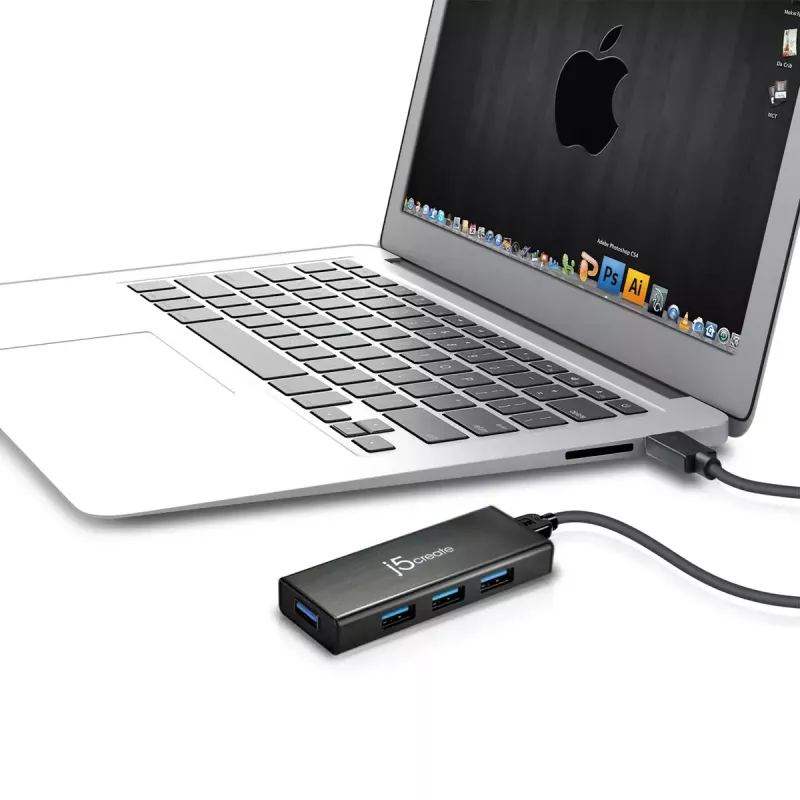 USB centrmezgls j5create JUH340 4 portu USB 3.0 melns alumīnijs