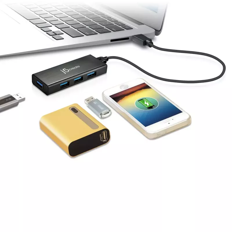 USB centrmezgls j5create JUH340 4 portu USB 3.0 melns alumīnijs