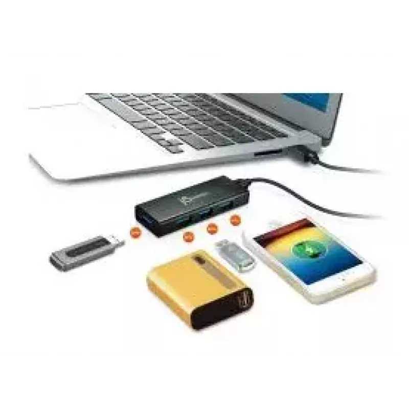 USB centrmezgls j5create JUH340 4 portu USB 3.0 melns alumīnijs
