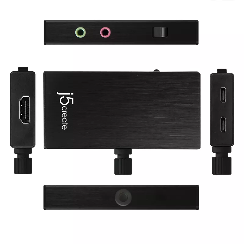 j5create JVA02 Tiešraides uztveršanas adapteris HDMI™ uz USB-C™ ar strāvas padevi, melns