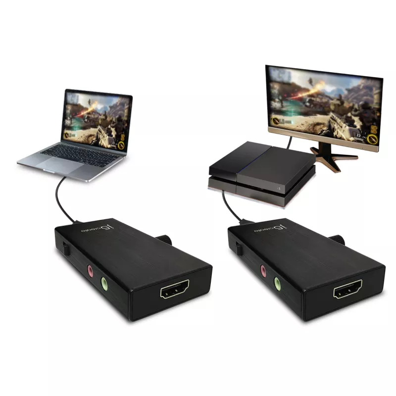 j5create JVA02 Tiešraides uztveršanas adapteris HDMI™ uz USB-C™ ar strāvas padevi, melns