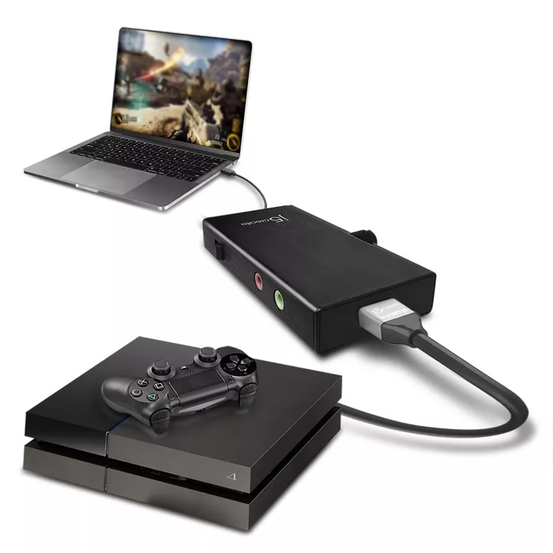 j5create JVA02 Tiešraides uztveršanas adapteris HDMI™ uz USB-C™ ar strāvas padevi, melns