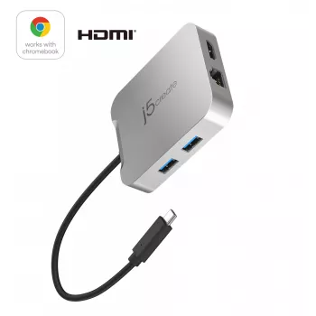 j5create JCD391 4K60 Elite USB-C® PD vairāku pieslēgvietu adapteris, sudraba krāsa