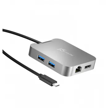 j5create JCD391 4K60 Elite USB-C® PD vairāku pieslēgvietu adapteris, sudraba krāsa