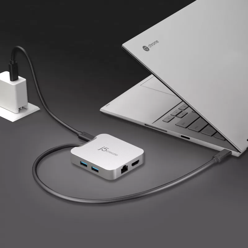 j5create JCD391 4K60 Elite USB-C® PD vairāku pieslēgvietu adapteris, sudraba krāsa