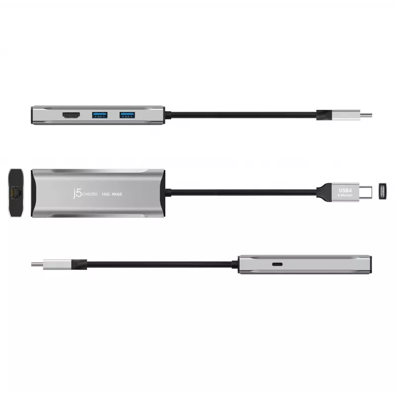 j5create JCD392 4K60 Elite USB-C® 10Gbps Travel Dock, kosmosa pelēks