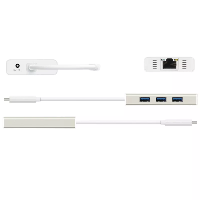 j5create JCH471 USB-C™ Gigabit Ethernet & Hub Multi Adapter, Metālisks šampanietis