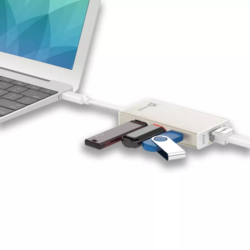 j5create JCH471 USB-C™ Gigabit Ethernet & Hub Multi Adapter, Metālisks šampanietis