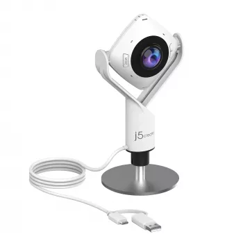 j5create JVCU360 360° visapkārtējā tīmekļa kamera, 1080p video uzņemšanas izšķirtspēja, balta un melna